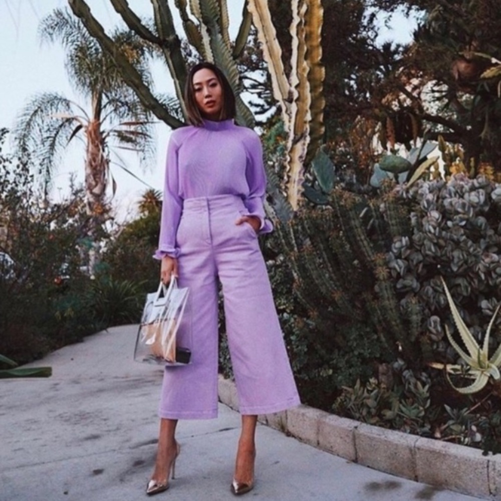 Tibi High-Waist Wide-Leg Cropped Jeans in Lavender